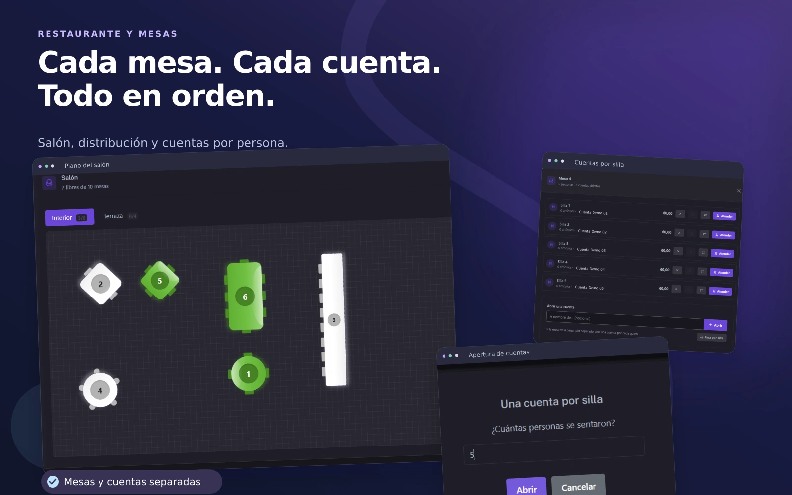 Pantalla del módulo de salón y control de mesas en el sistema