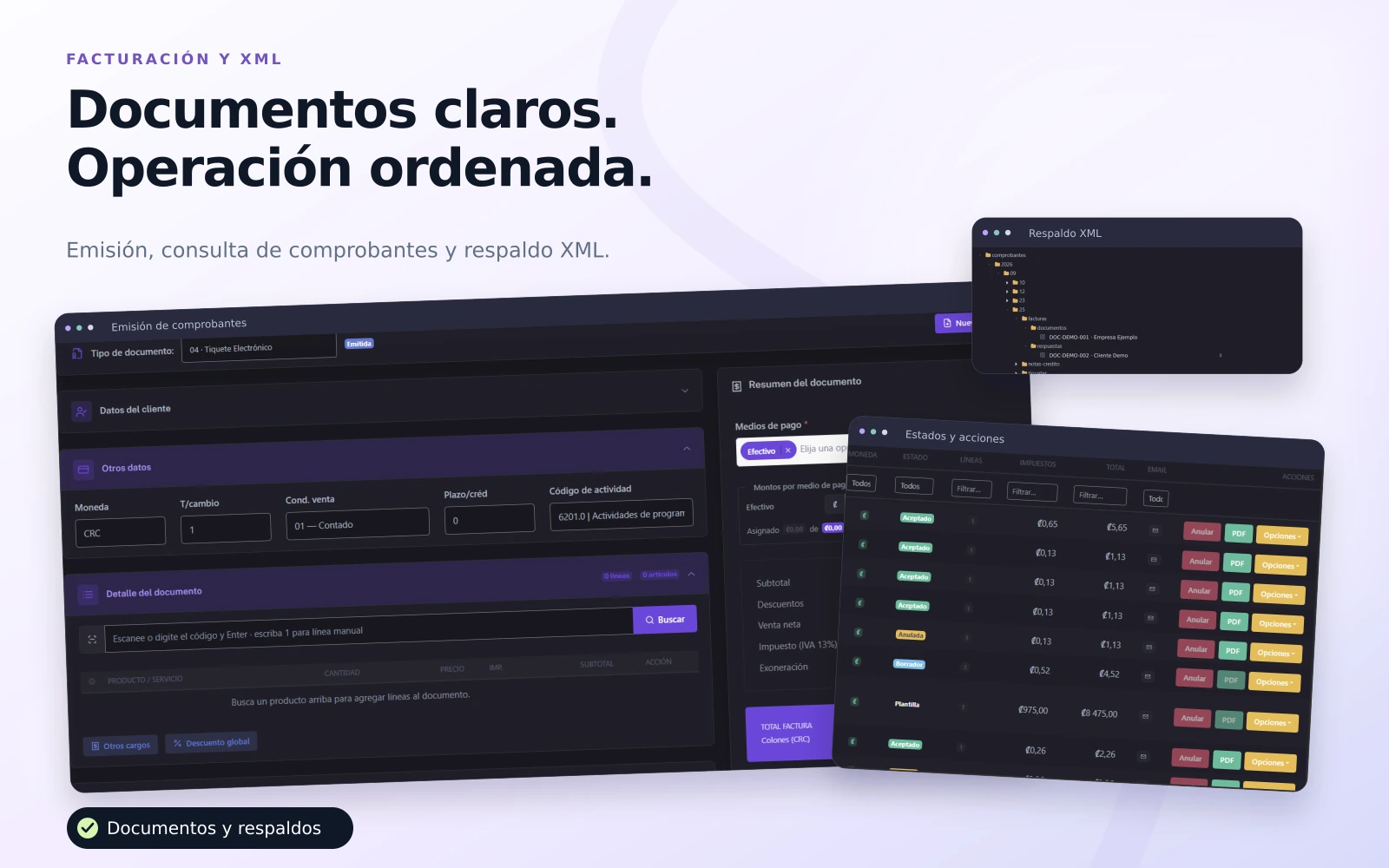 Pantalla del módulo de facturación electrónica en el sistema