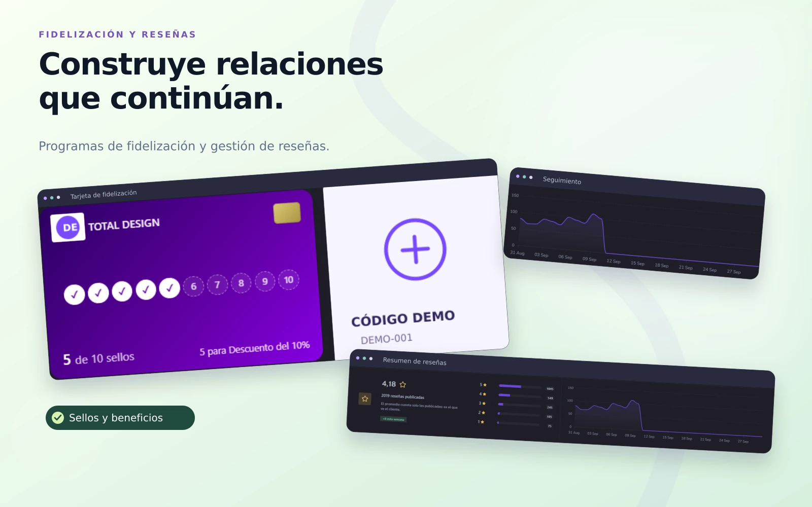 Pantalla del módulo de fidelización y reseñas en el sistema